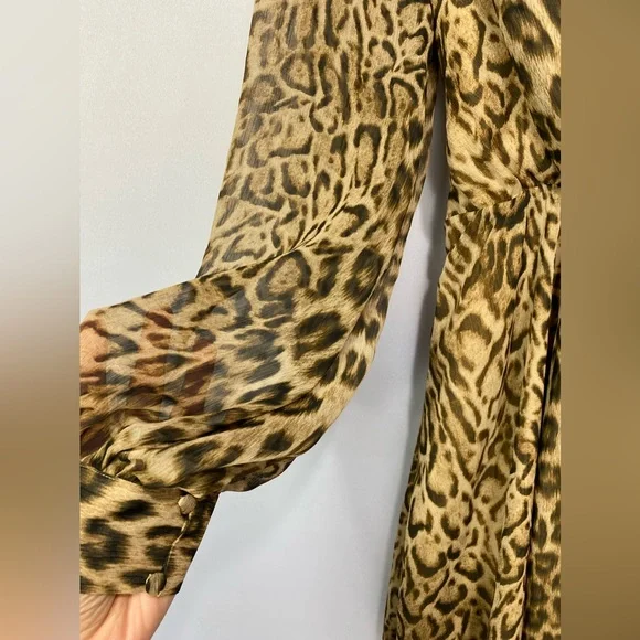 NWT-Express Cheetah V neck Cinch waist tie back Dress SM - Picture 5 of 12